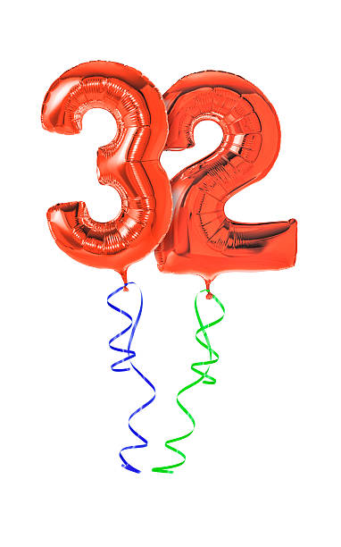 istock Red balloons with ribbon - Number 32 469603370