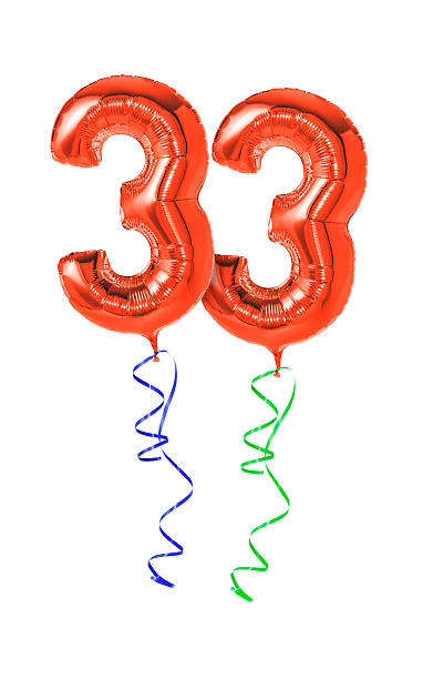istock Red balloons with ribbon - Number 33 469603372