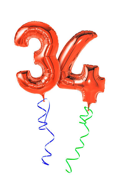 istock Red balloons with ribbon - Number 34 469603374