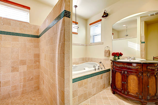 istock Elegant modern bathroom with shower 469603391