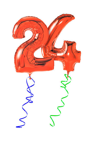 istock Red balloons with ribbon - Number 24 469603462