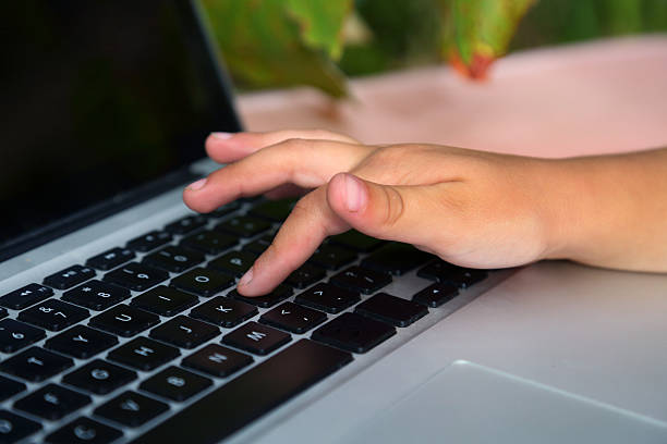 Child on Computer Young hand on keyboard. preschooler caucasian one person part of stock pictures, royalty-free photos & images