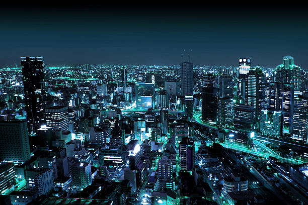 Osaka by Night, Japan Areal view of Umeda Osaka, Japan. All trade marks and logos are removed osaka prefecture photos stock pictures, royalty-free photos & images