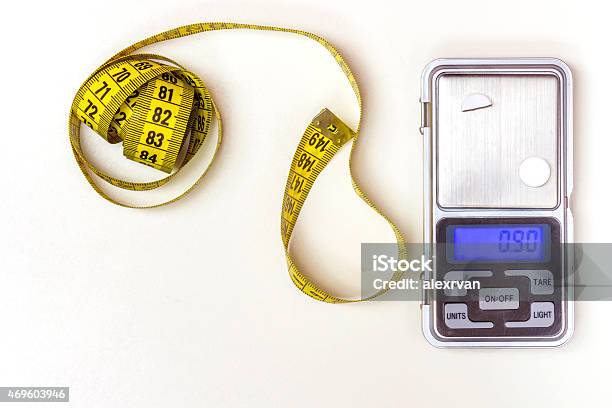 Measuring Tape And Medicine Scale Stock Photo - Download Image Now - 2015, Addiction, Adipose Cell