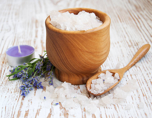 istock Mortar and pestle with lavender salt 469604225