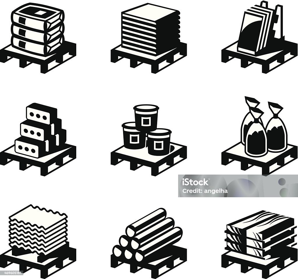 Vector art of nine construction and building material set Building and construction materials - vector illustration Icon Symbol stock vector