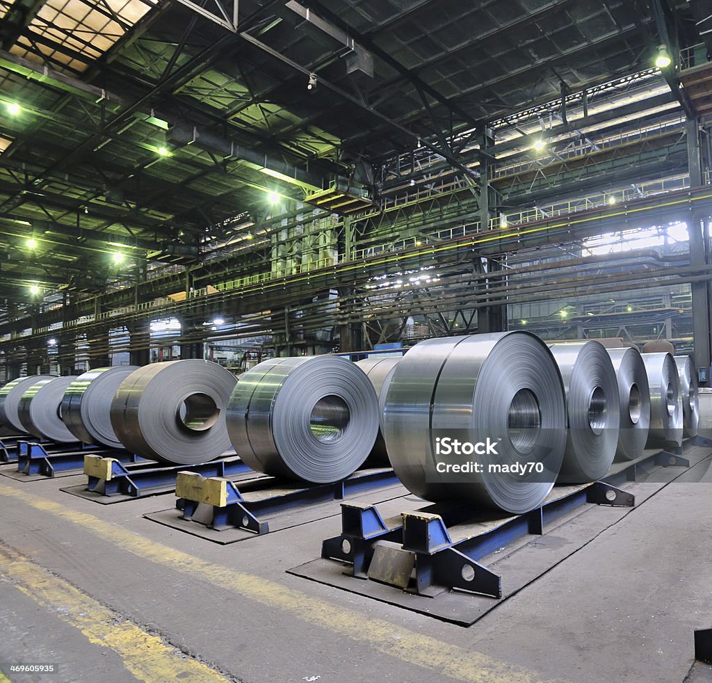 rolls of steel sheet rolls of steel sheet in a plant Steel Stock Photo
