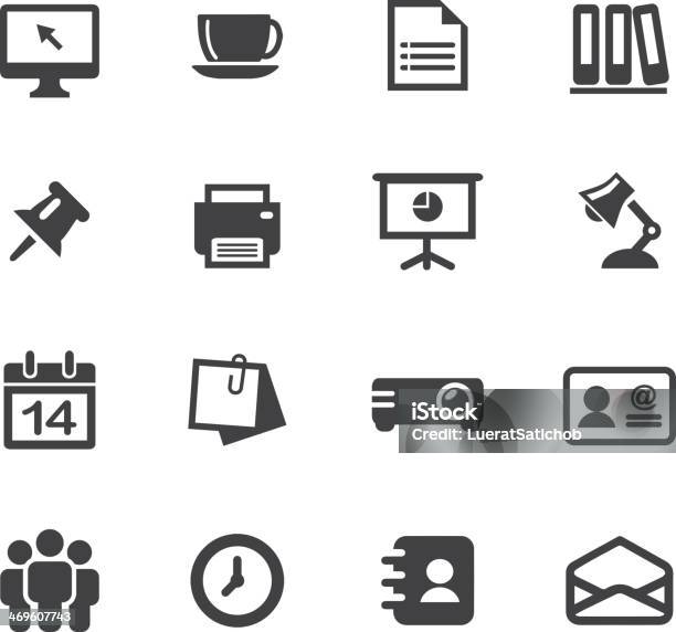 Office Silhouette Icons 1 Stock Illustration - Download Image Now - Projection Equipment, Icon Symbol, Contact Lens