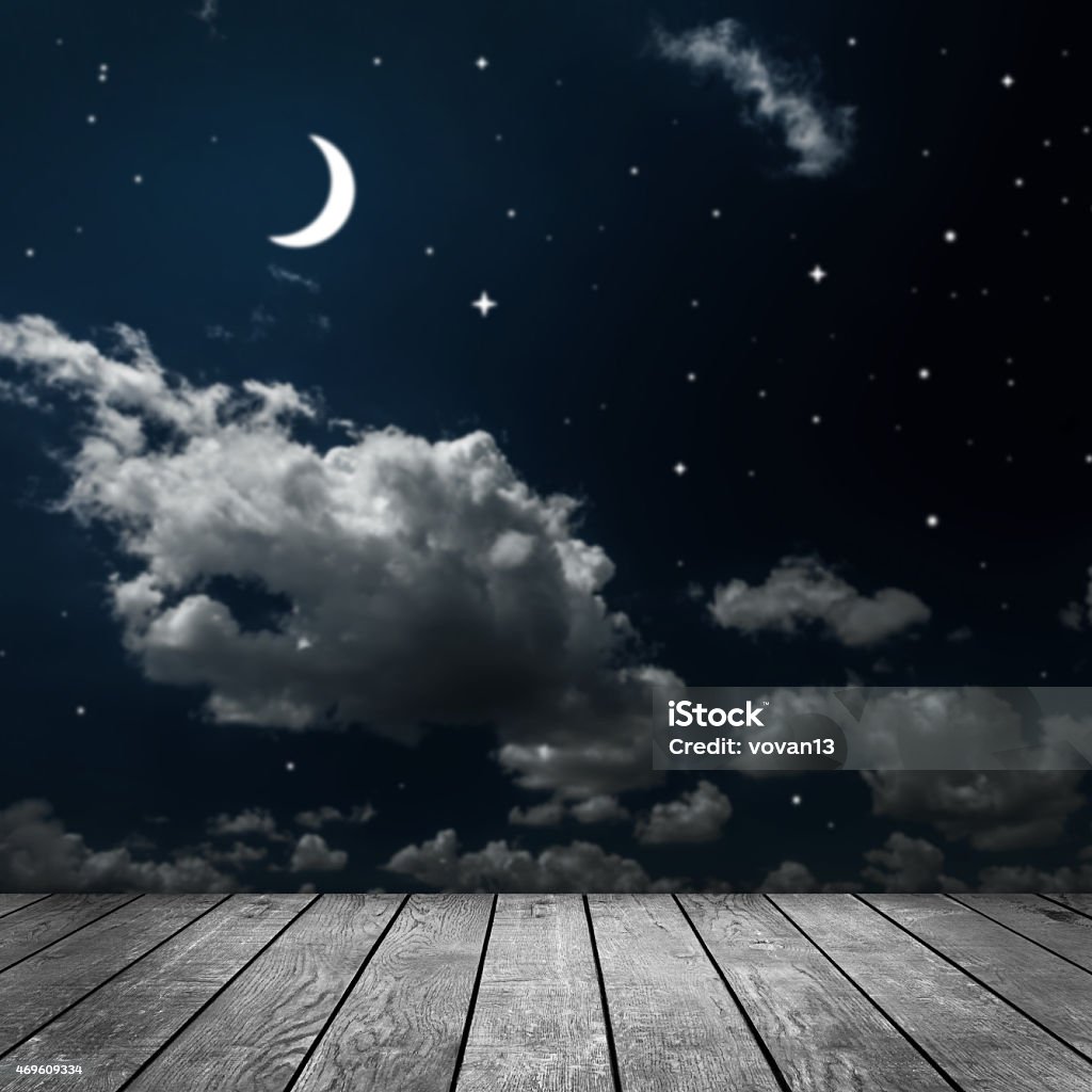 interior backgrounds night sky with stars and moon and clouds. wood 2015 Stock Photo