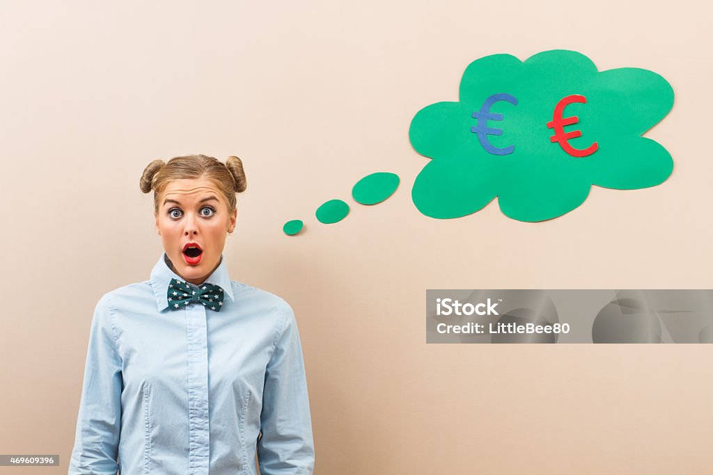 Money problems Cute geek girl is in panic because she has got money problems. 20-24 Years Stock Photo