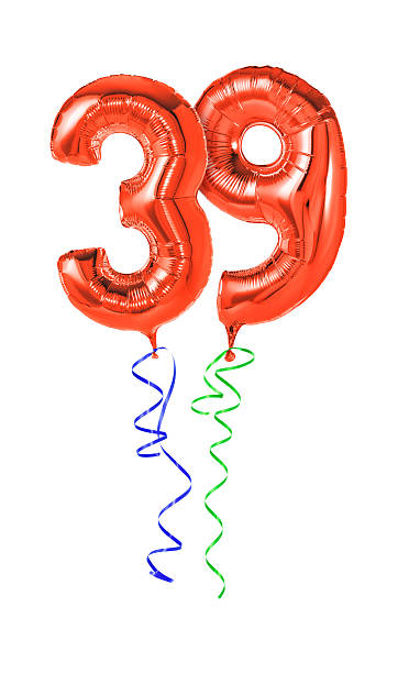 istock Red balloons with ribbon - Number 39 469609650