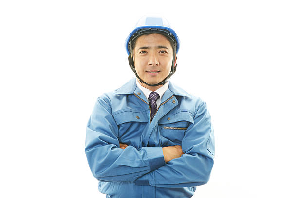 Portrait of a worker with hard hat　isolated on white background