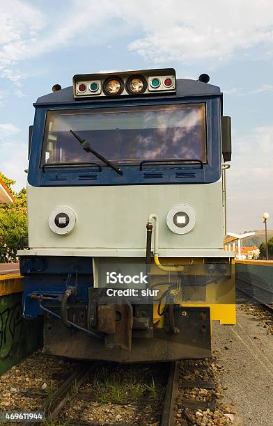 Locomotive Train At Station Stationed Train Locomotive Stock Photo - Download Image Now