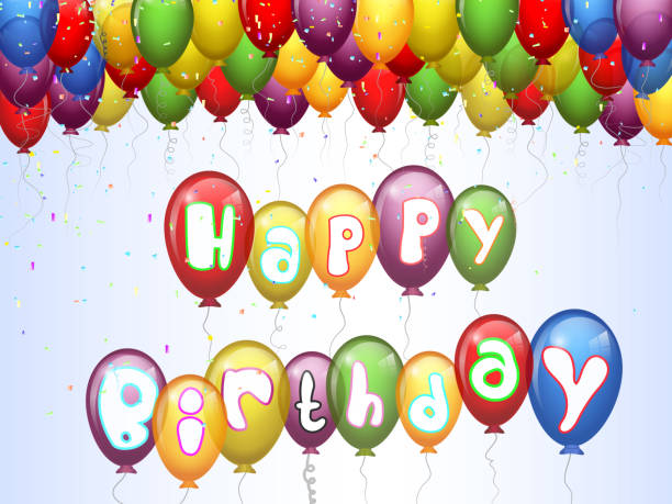 istock Birthday background with colorful balloon cartoon 469611982