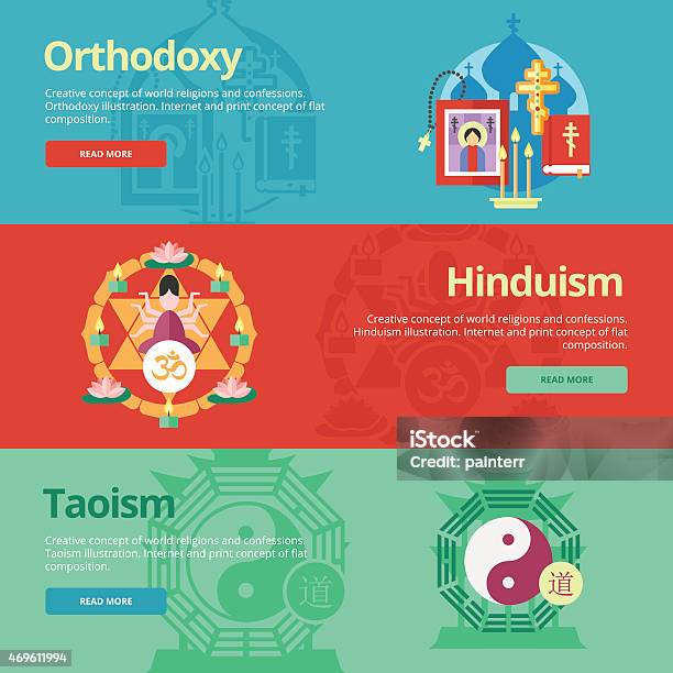 Flat Banner Concepts For Orthodoxy Hinduism Taoism Religion Concepts Stock Illustration - Download Image Now