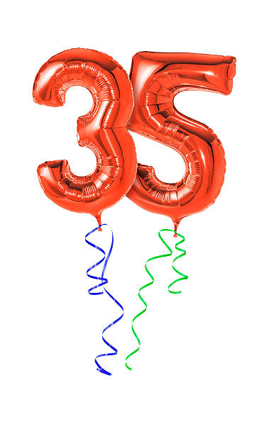 istock Red balloons with ribbon - Number 35 469612220