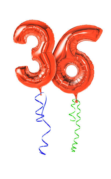 istock Red balloons with ribbon - Number 36 469614508