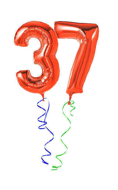 istock Red balloons with ribbon - Number 37 469614512