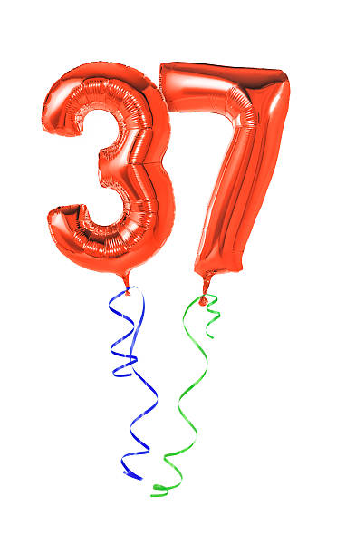 Red balloons with ribbon - Number 37 Red balloons with ribbon - Number 37 number 37 stock pictures, royalty-free photos & images
