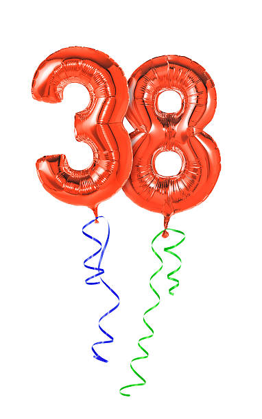 istock Red balloons with ribbon - Number 38 469614514
