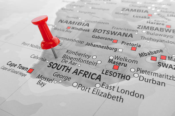 Red marker over South Africa stock photo