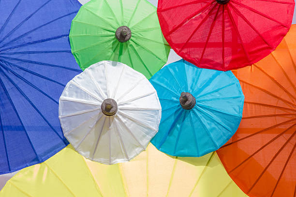 istock Paper parasols with the word Thailand painted on them. 469614916