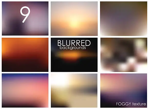 Vector illustration of Set of 9 different landscape blurred backgrounds. Set No. 8.