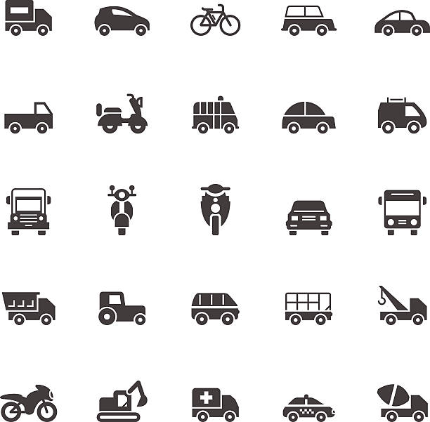 транспорт иконки на белом фоне - silhouette bus symbol motor scooter stock illustrations