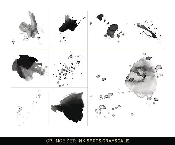 Vector illustration of Grunge set: Ink spots and stains in grayscale