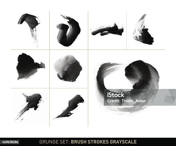 Grunge Set Dynamic Brush Stroke Movements In Grayscale Stock Illustration - Download Image Now