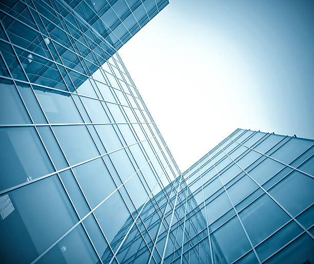istock office buildings in the morning, wide angle view 469623803