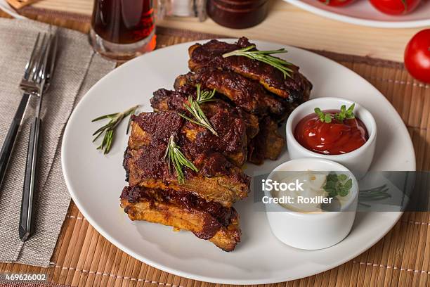 Grilled Pork Ribs In Barbecue Sauce Stock Photo - Download Image Now - 2015, American Culture, Animal Bone
