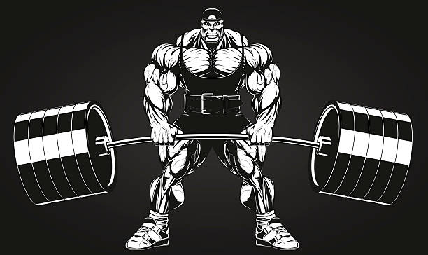 Bodybuilder with a barbell Vector illustration, bodybuilder performs an exercise with a barbell powerlifting stock illustrations