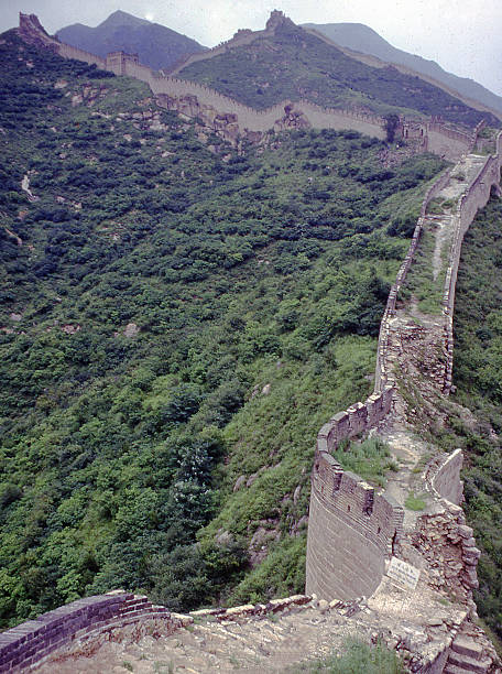 Closeup non-restored part Great Wall of China as seen 1979 Closeup of non-restored part of Great Wall of China as seen 1979 great wall of china photos stock pictures, royalty-free photos & images