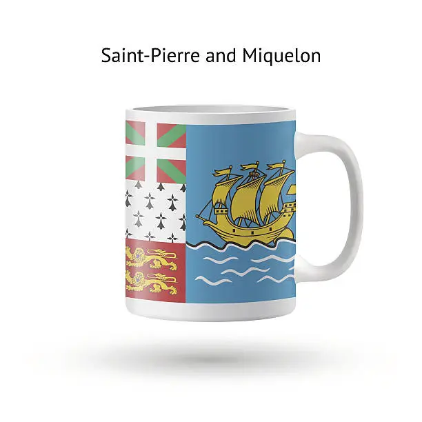 Vector illustration of Saint-Pierre and Miquelon flag souvenir mug on white.