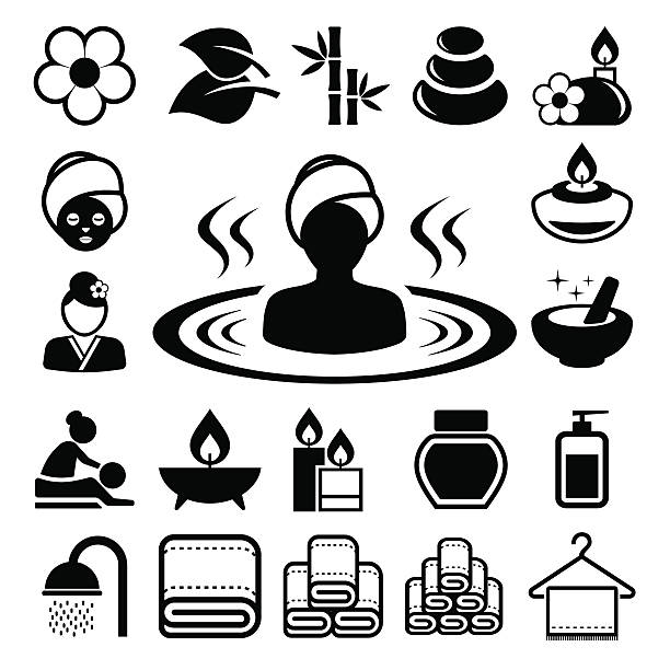 illustrazioni stock, clip art, cartoni animati e icone di tendenza di set di icone spa - trattamento di benessere