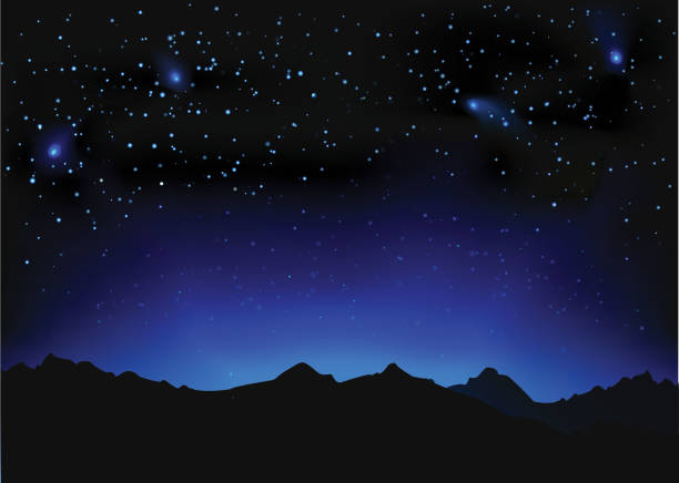 Beautiful night space landscape Beautiful night space landscape with silhouette mountains and stars orion stars stock illustrations