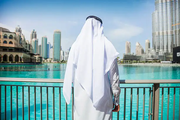 View from a downtown district of Dubai in United Arab Emirates. Sunny day over the tall skyscrapers and office buildings on Sheikh Zayed Road.