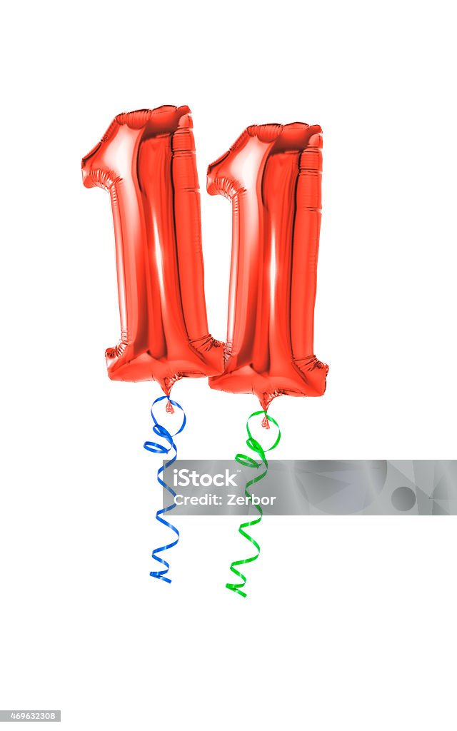 Red balloons with ribbon - Number 11 10-11 Years Stock Photo