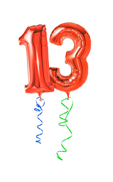 istock Red balloons with ribbon - Number 13 469632310