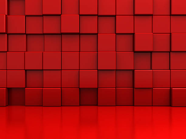 Red Abstract Blocks Wall Background stock photo