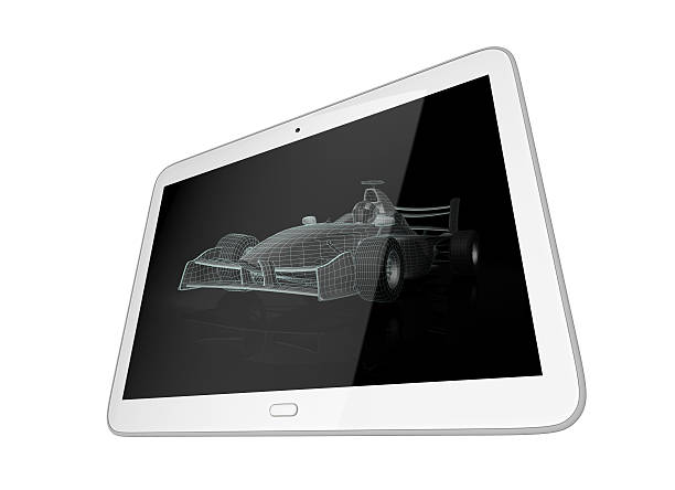 istock Tablet Pad PC White showing open-wheel single-seater racing car race car 469645520