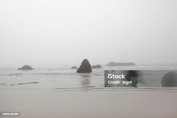 Marloes Sands In Fog Pembrokeshire Wales Uk Stock Photo - Download Image Now - 2015, Beach, Coastline