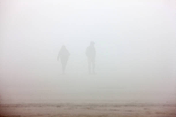 istock Dog walkers in sea mist on Welsh beach 469648900