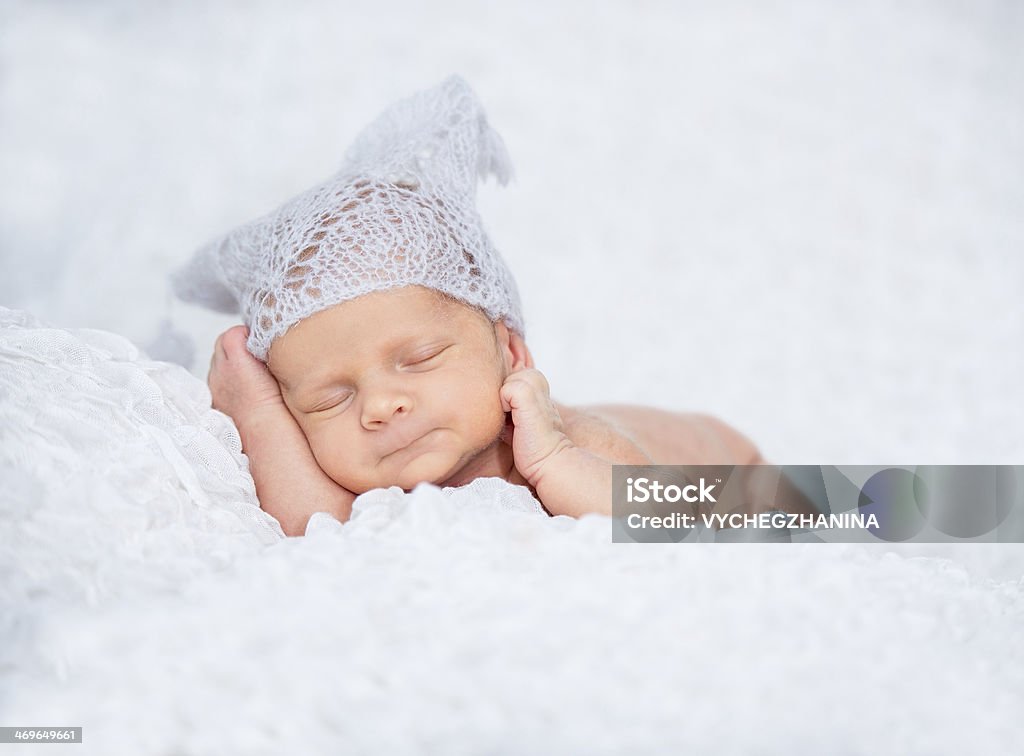 Newborn baby boy Newborn cute baby  sleep in a knitted hat Baby - Human Age Stock Photo