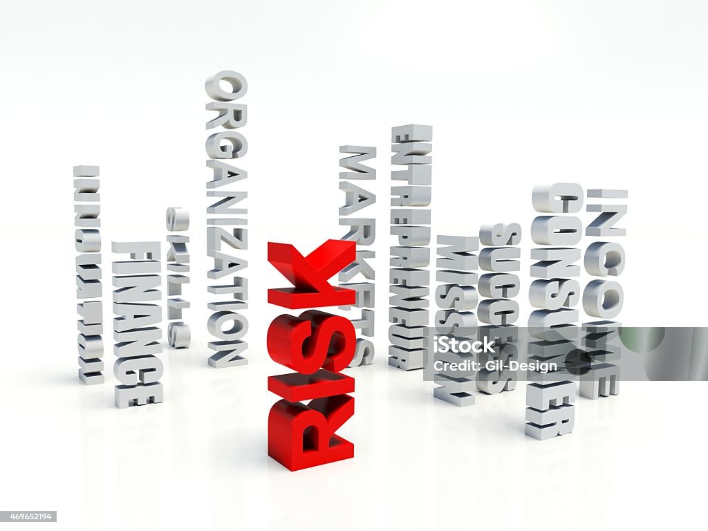 Word RISK Word RISK in red, salient among other related keywords concept in white. 3d render illustration. 2015 Stock Photo