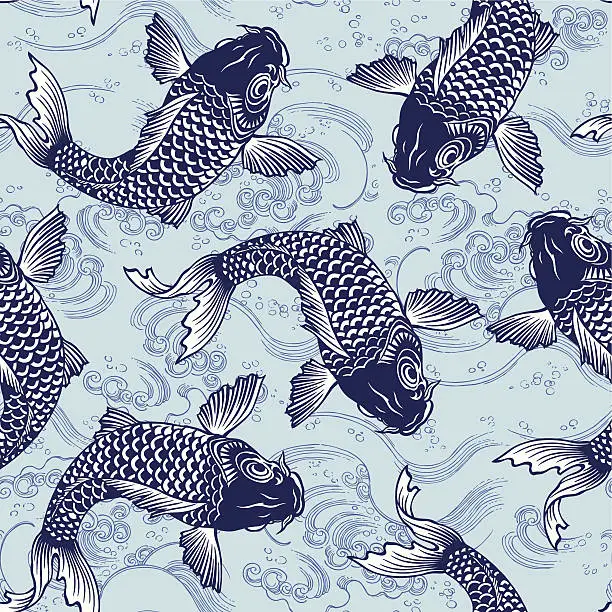 Vector illustration of Seamless Japanese carp pattern background