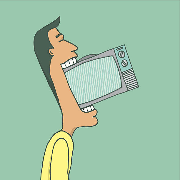 Man consuming television vector art illustration