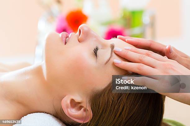 Wellness Spa With Woman Getting Head Massage Stock Photo - Download Image Now - Head Massage, Reiki, Beauty Spa