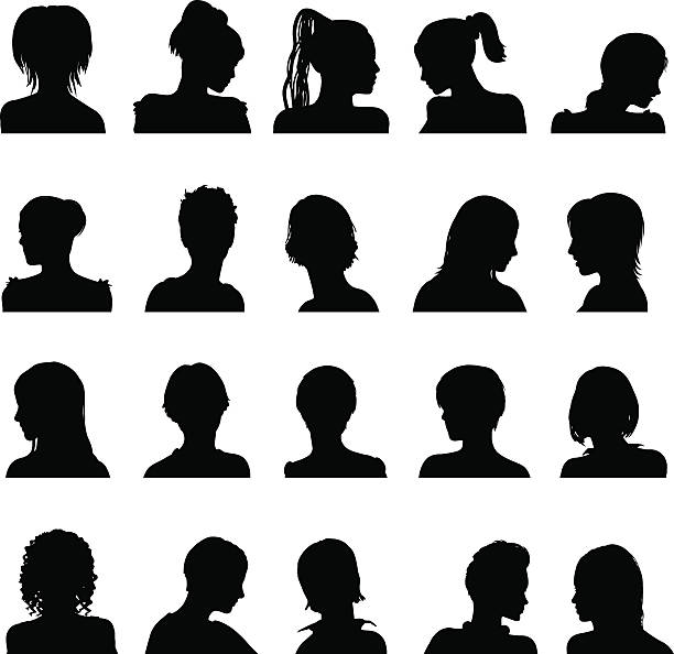 ilustrações, clipart, desenhos animados e ícones de anônimo avatar conjunto - silhouette women black and white side view